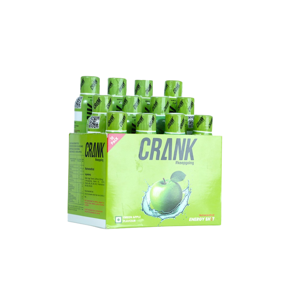 Crank Energy Shot – Green Apple Flavour, Pack of 12 (60ml each)