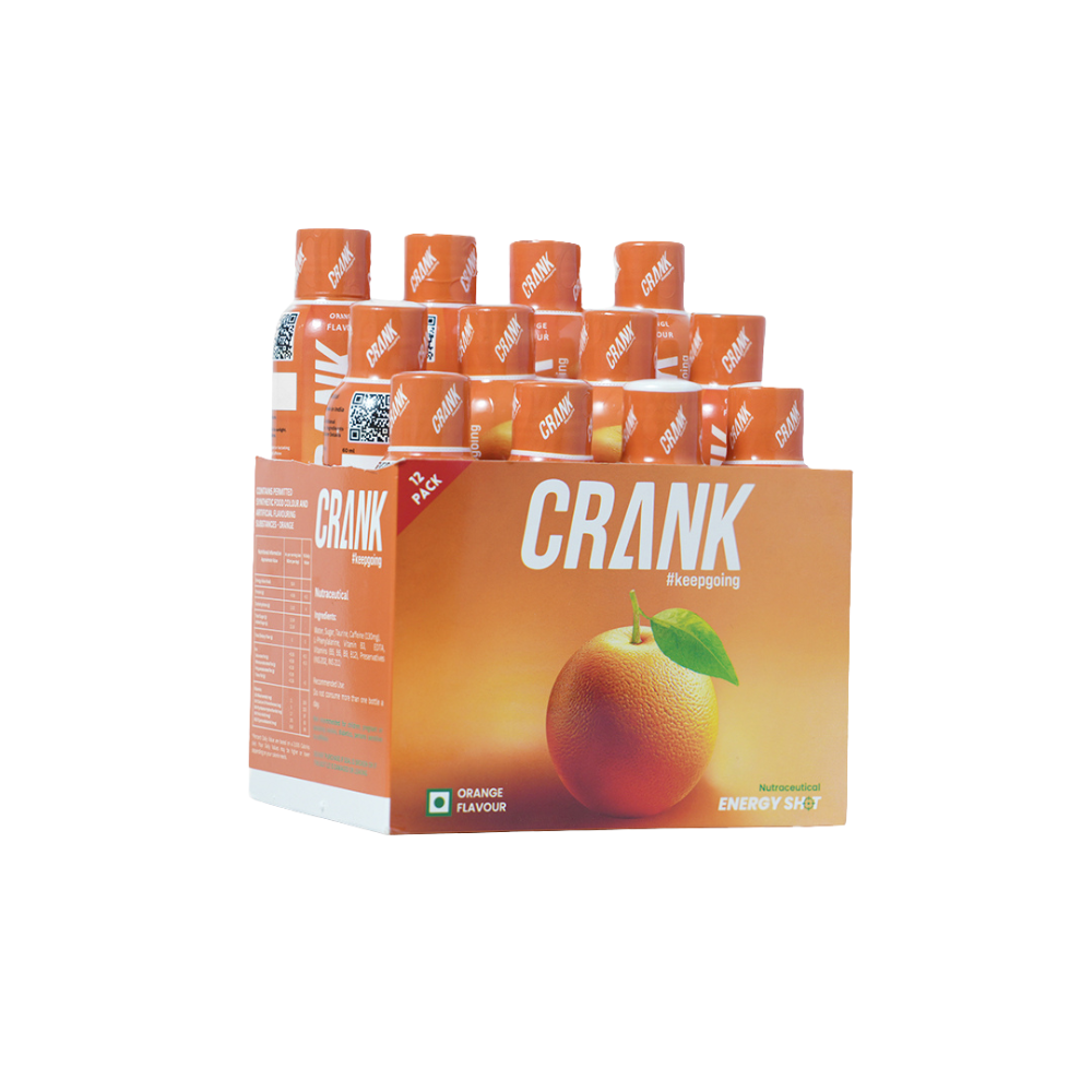 Crank Energy Shot – Orange Flavour, Pack of 12 (60ml each)