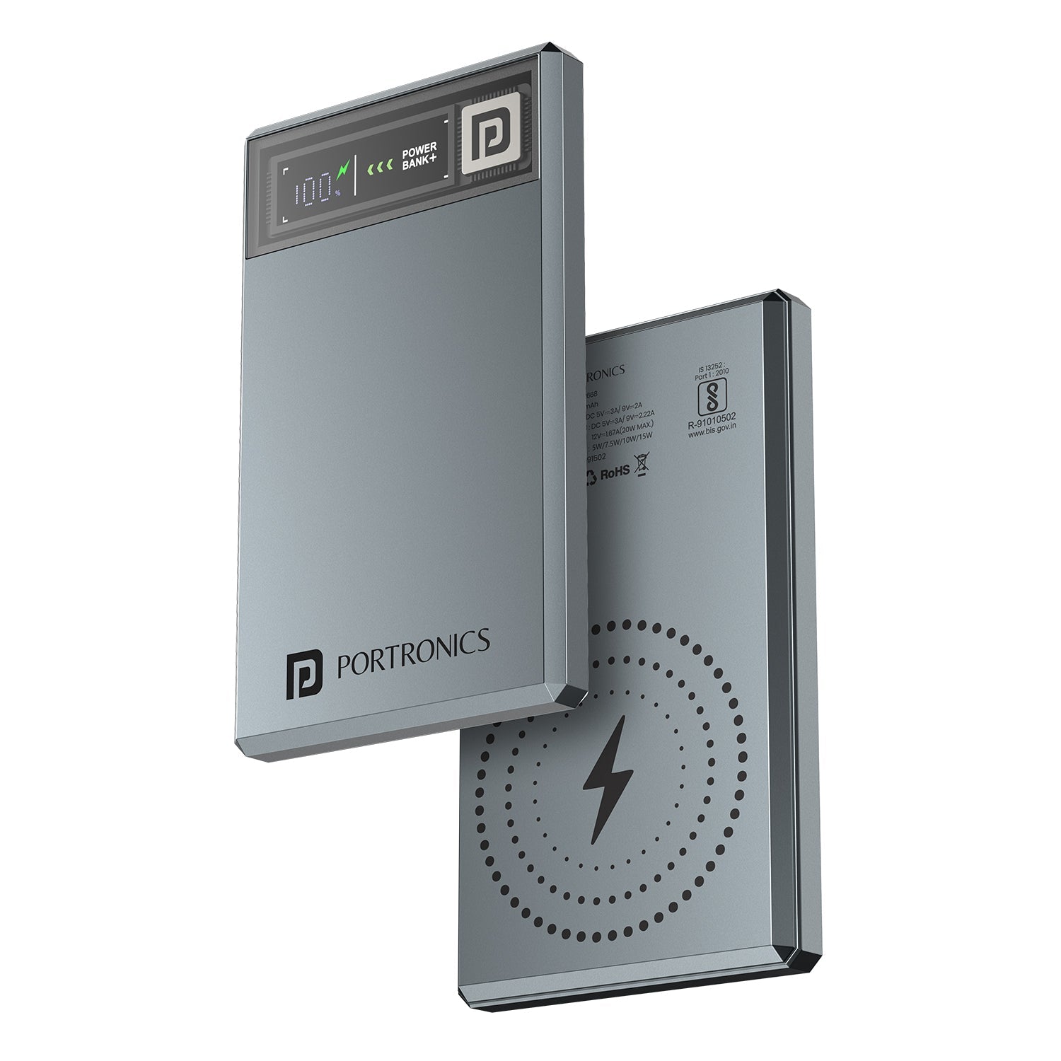 Portronics Luxcell MagClick 5000mAh 15W Slim Magnetic MagSafe Wireless Fast Charging Power Bank - Dark Grey