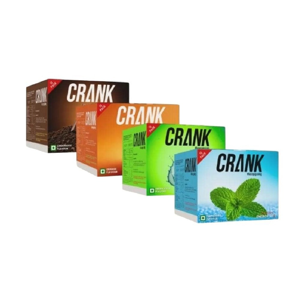 Crank Energy Shot – Pack of 48 (12 x 60ml in 4 Flavors: Green Apple, Orange, Peppermint & Chocolate)