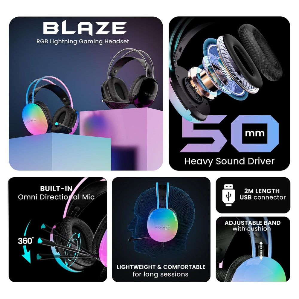 Hammer Blaze Wired Gaming Headphone - Black
