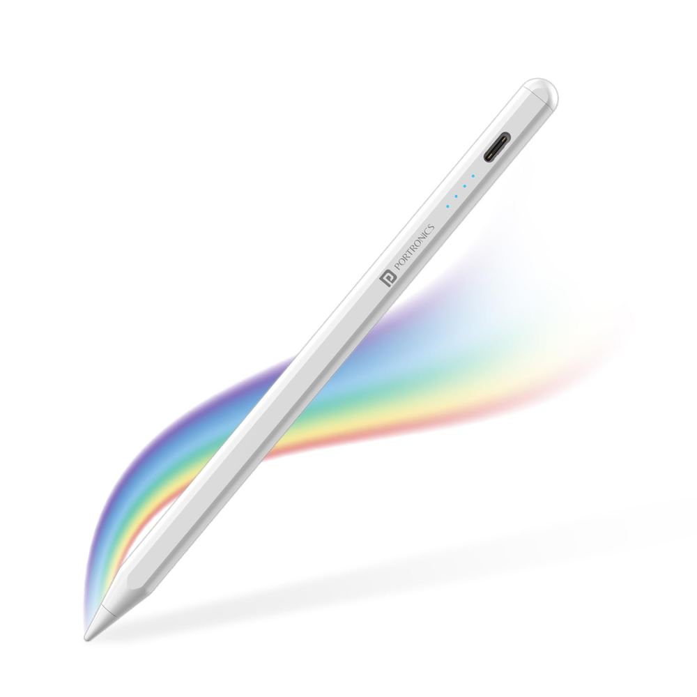 Portronics Glide Stylus Pencil with Palm Rejection & Angle Tilt Sensitivity - White