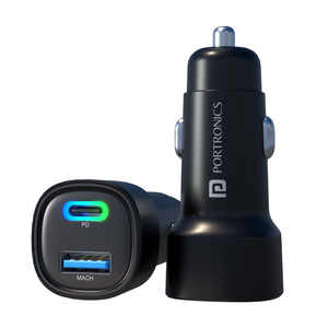Portronics 80W Fast Car Charger with Type-C PD & USB Output - Black