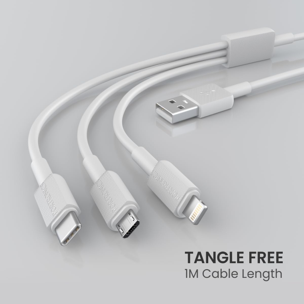Portronics Konnect Link 3 Multi-Functional 3-in-1 Cable - White