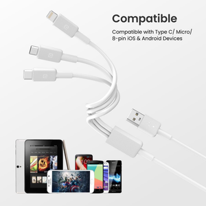 Portronics Konnect Link 3 Multi-Functional 3-in-1 Cable - White