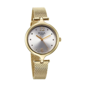 Titan Raga Showstopper 1.18" Analog Silver Dial Metal Strap Watch for Women