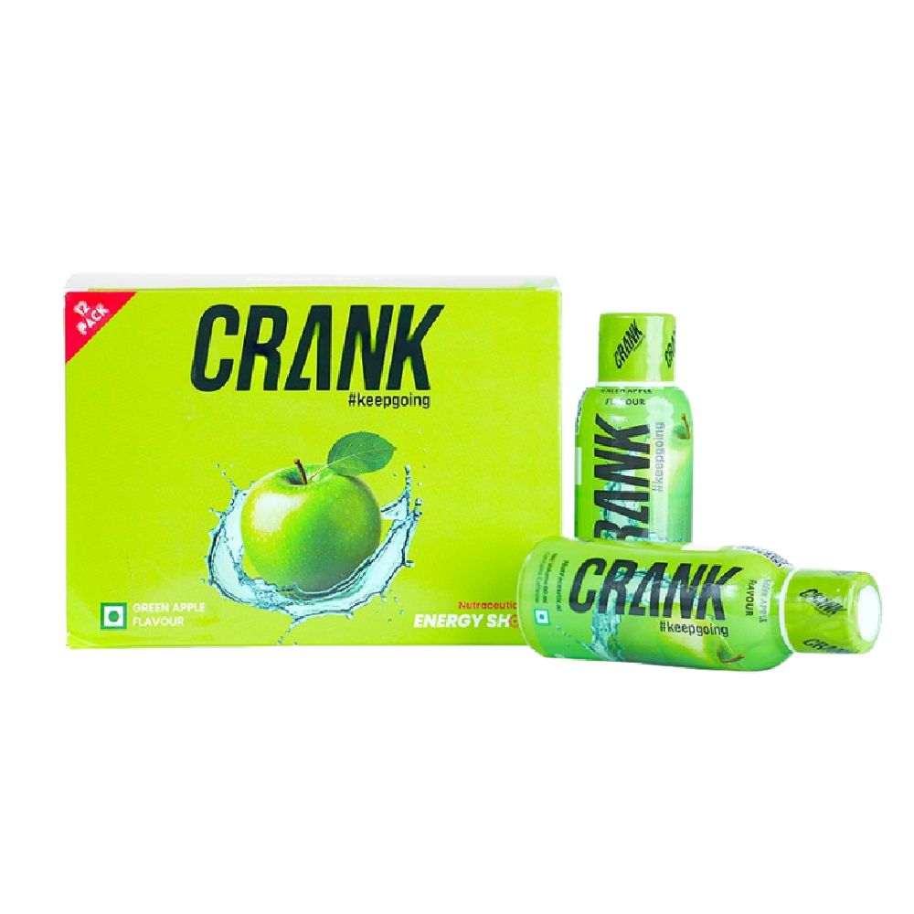 Crank Energy Shot – Green Apple Flavour, Pack of 12 (60ml each)