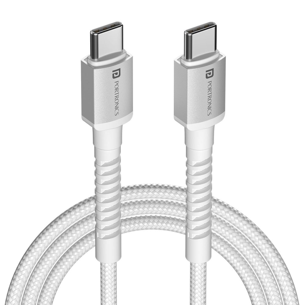 Portronics Konnect X 60W Fast Charging 1M Type-C to Type-C Cable - White