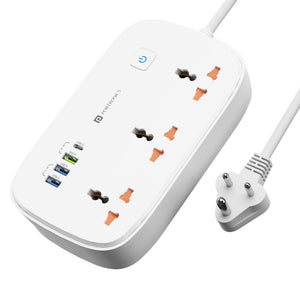 Portronics Power Plate 16 with 3 Power Sockets & 3 USB Ports + 1 Type-C PD Charging Extension Board - White