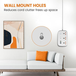 Portronics Power Plate 16 with 3 Power Sockets & 3 USB Ports + 1 Type-C PD Charging Extension Board - White