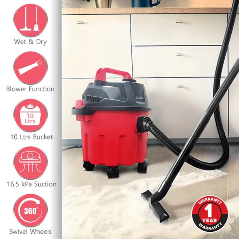 Agaro 1000W Wet & Dry Rapid Vacuum Cleaner - Red & Black