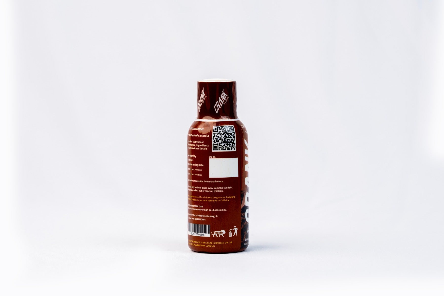 Crank Energy Shot – Chocolate Flavour, Pack of 12 (60ml each)
