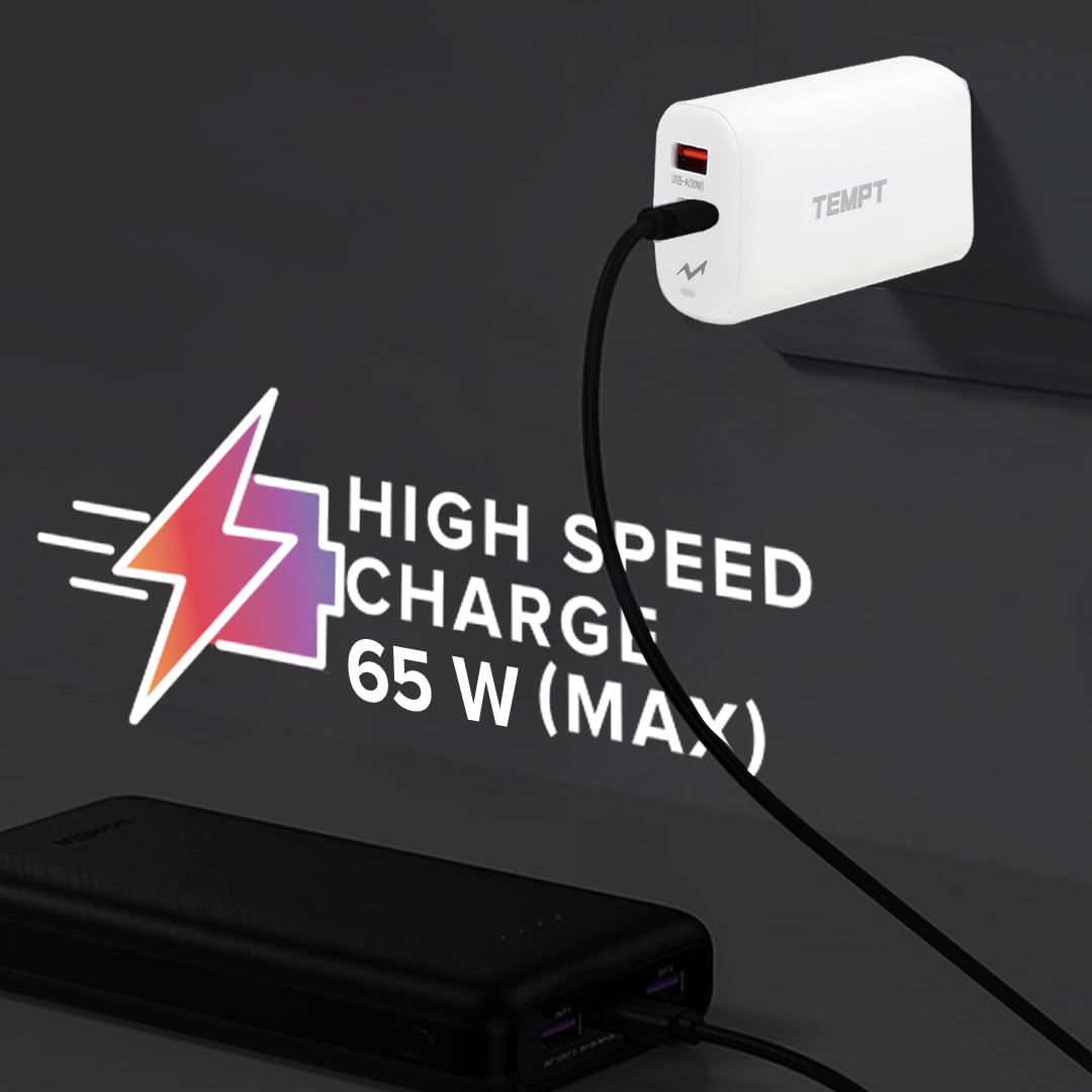Tempt Alpha 65W Dual Port Smart Fast Charging Adaptor