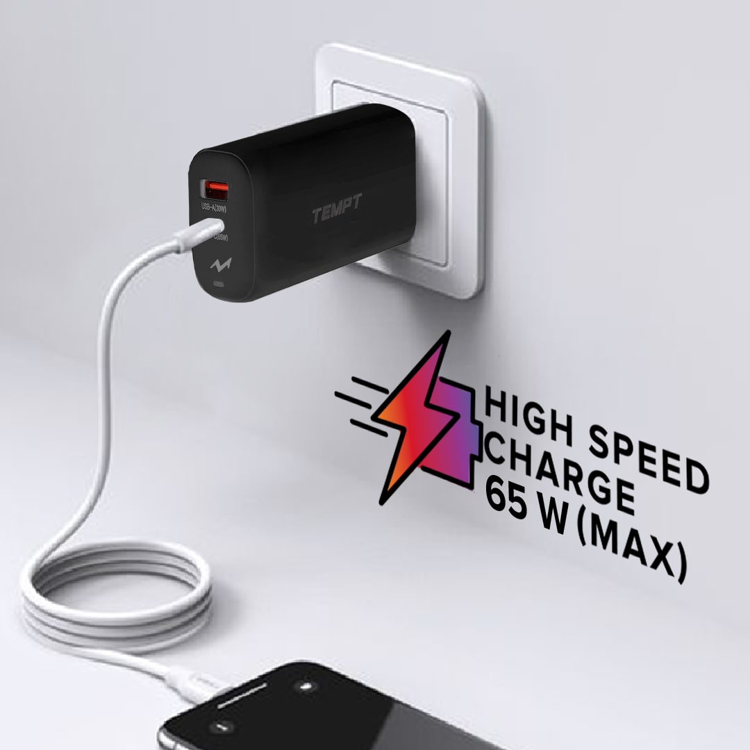 Tempt Alpha 65W Dual Port Smart Fast Charging Adaptor