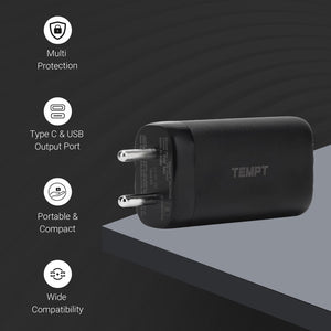 Tempt Alpha 65W Dual Port Smart Fast Charging Adaptor