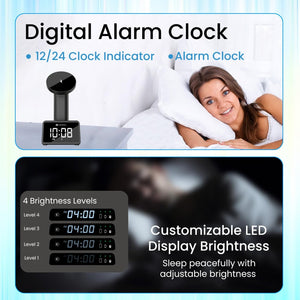 Portronics Bella 2 Magnetic 15W 3-in-1 Wireless Fast Charging Station with Digital Clock & Alarm - Black