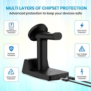 Portronics Bella 2 Magnetic 15W 3-in-1 Wireless Fast Charging Station with Digital Clock & Alarm - Black