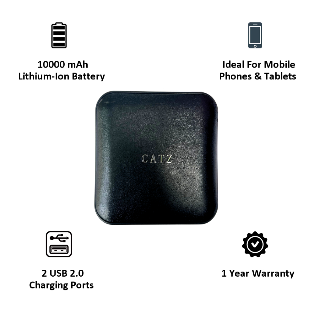 Catz 10000mAh Leather Power Bank- Black