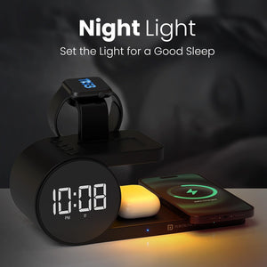 Portronics Freedom 6 | 15W 5-in-1 Wireless Charger with Digital Clock & Alarm - Black