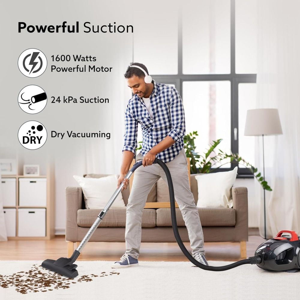 Agaro Icon 1600W Bagless Dry Vacuum Cleaner - Black & Red