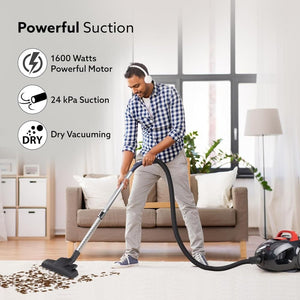 Agaro Icon 1600W Bagless Dry Vacuum Cleaner - Black & Red