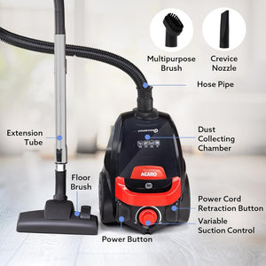 Agaro Icon 1600W Bagless Dry Vacuum Cleaner - Black & Red