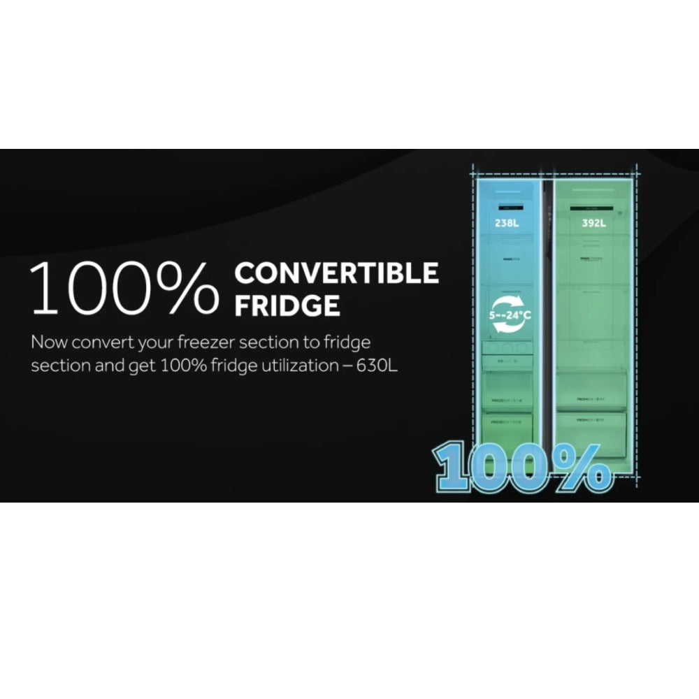 Haier 630L 3 Star Side by Side Frost Free Refrigerator - Shiny Steel