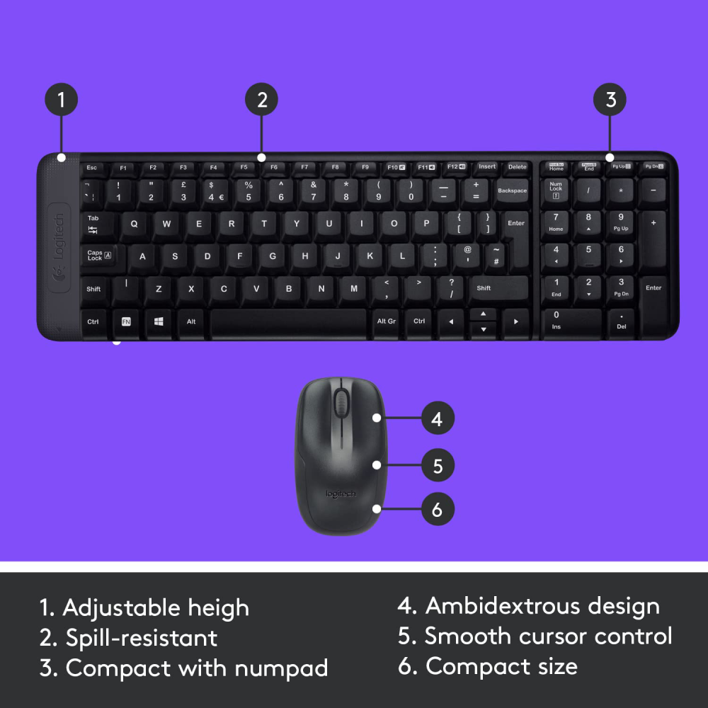 Logitech MK220 Wireless Keyboard and Mouse Combo - Black