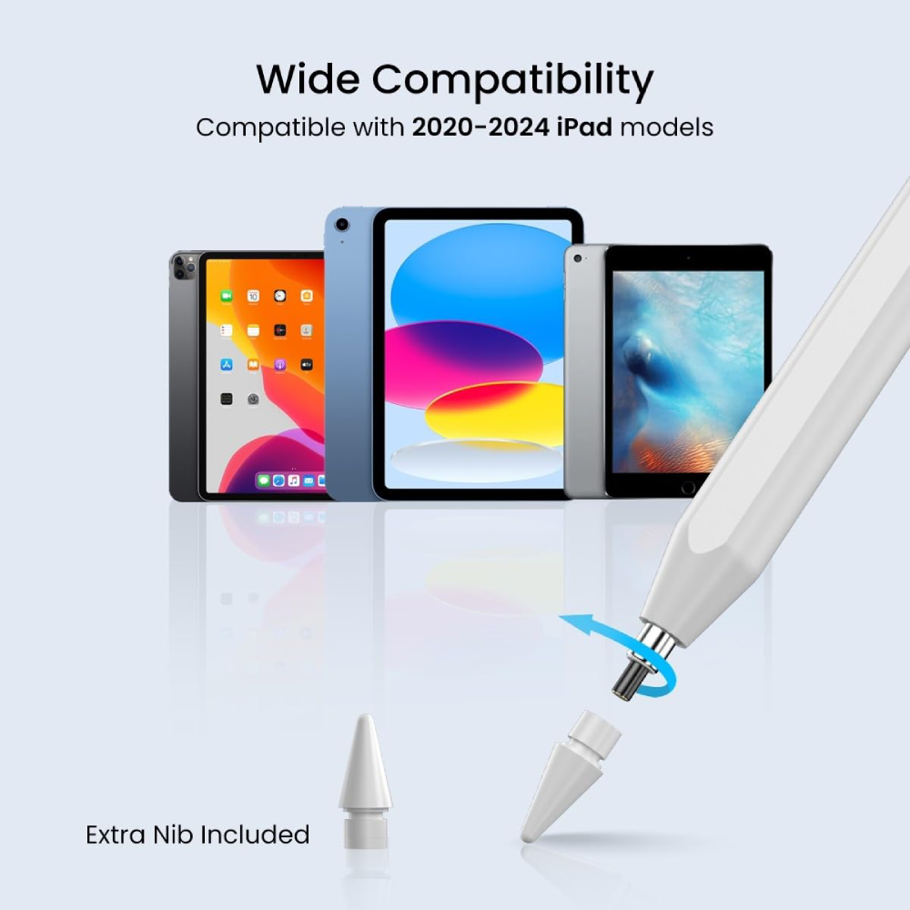Portronics Glide Stylus Pencil with Palm Rejection & Angle Tilt Sensitivity - White
