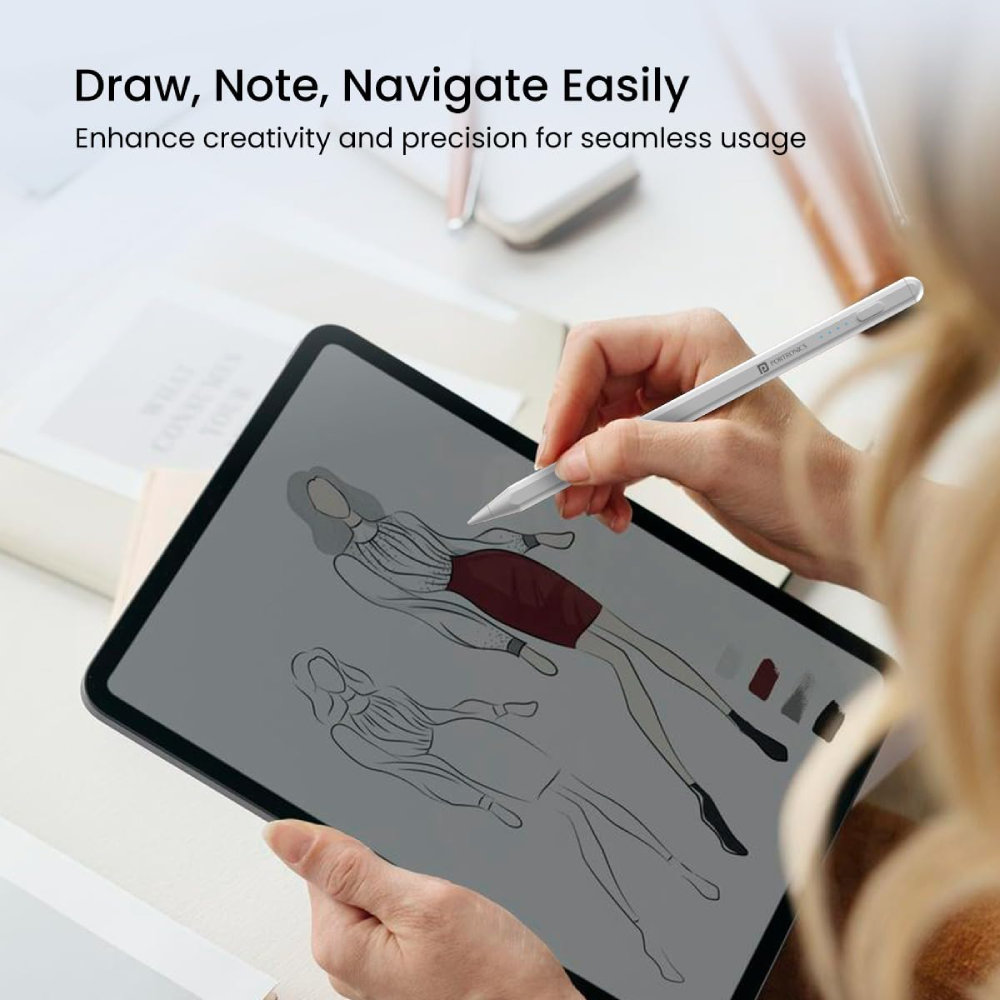 Portronics Glide Stylus Pencil with Palm Rejection & Angle Tilt Sensitivity - White