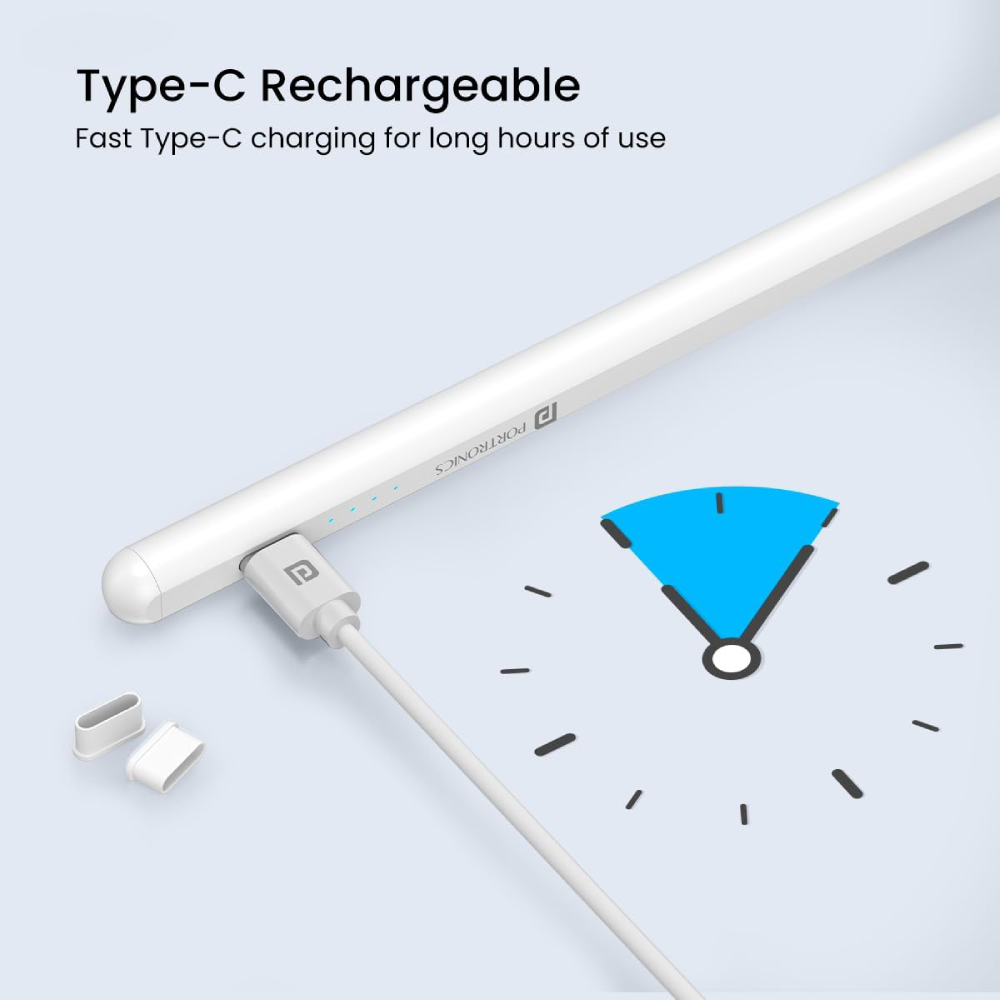 Portronics Glide Stylus Pencil with Palm Rejection & Angle Tilt Sensitivity - White