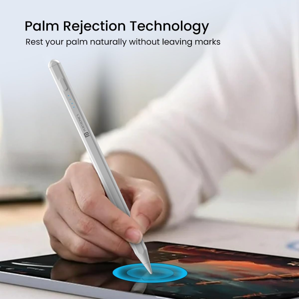 Portronics Glide Stylus Pencil with Palm Rejection & Angle Tilt Sensitivity - White