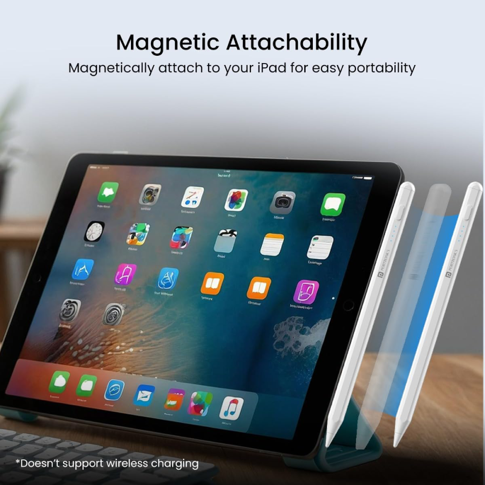 Portronics Glide Stylus Pencil with Palm Rejection & Angle Tilt Sensitivity - White