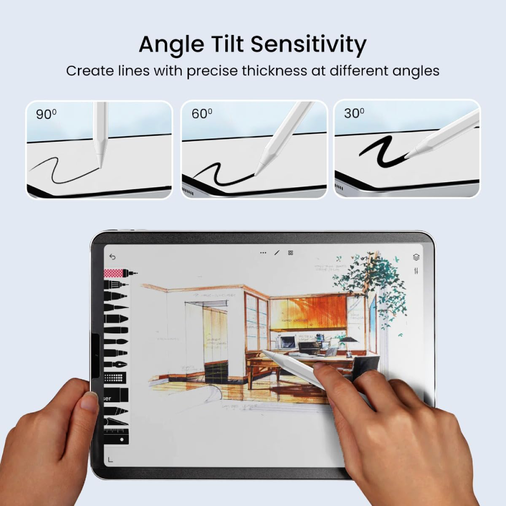 Portronics Glide Stylus Pencil with Palm Rejection & Angle Tilt Sensitivity - White