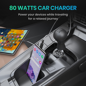 Portronics 80W Fast Car Charger with Type-C PD & USB Output - Black
