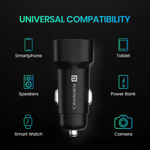 Portronics 80W Fast Car Charger with Type-C PD & USB Output - Black