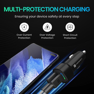 Portronics 80W Fast Car Charger with Type-C PD & USB Output - Black