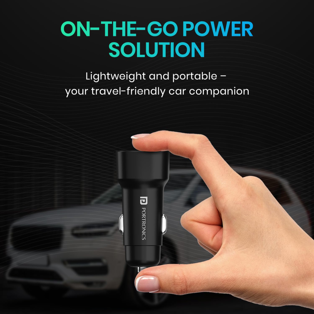 Portronics 80W Fast Car Charger with Type-C PD & USB Output - Black
