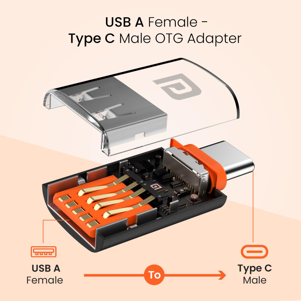 Portronics Bridge Y USB 3.0 to Type C OTG Adapter - Black