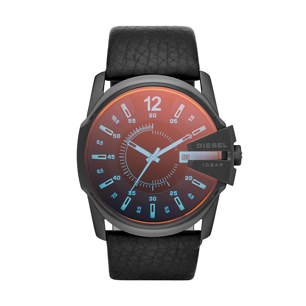 Diesel Master Chief Analog Black Dial Leather Strap Watch for Men