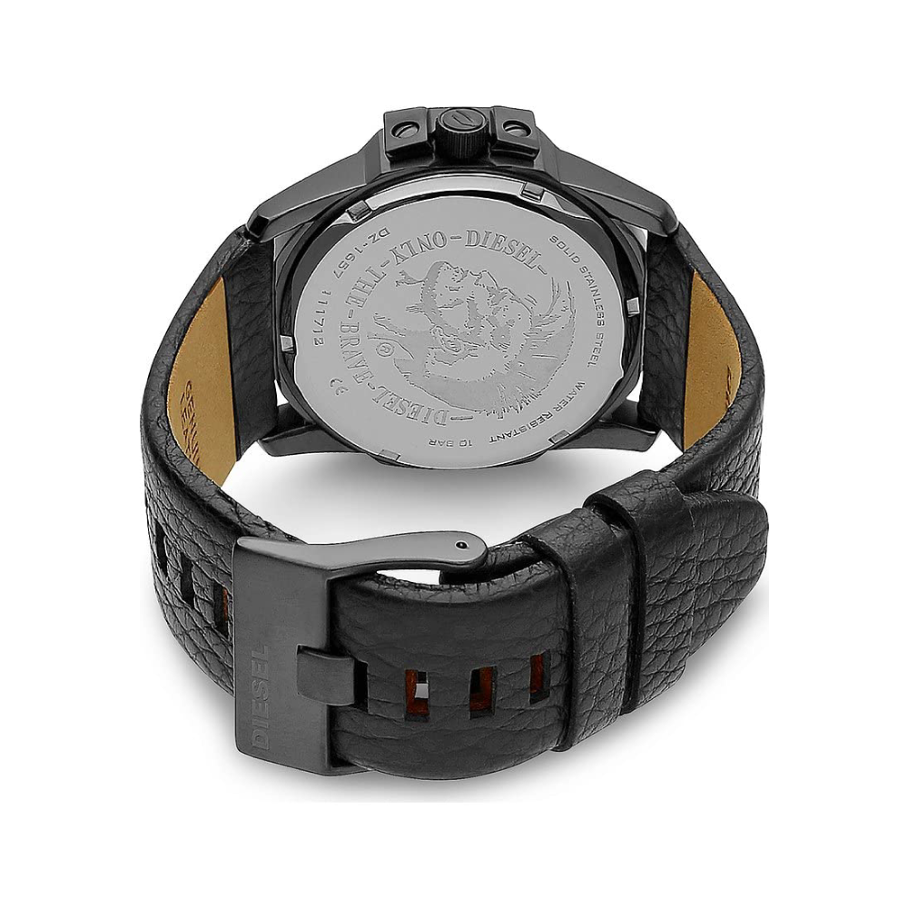 Diesel Master Chief Analog Black Dial Leather Strap Watch for Men