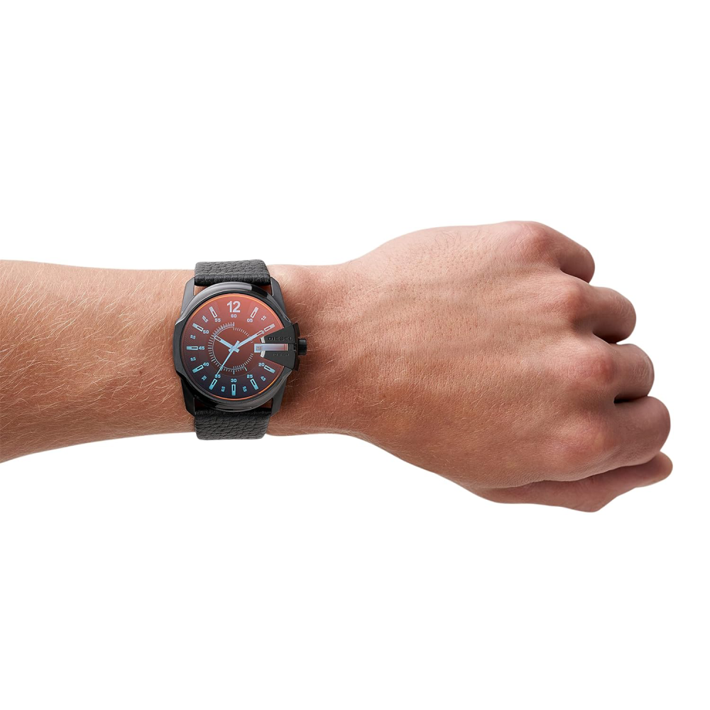 Diesel Master Chief Analog Black Dial Leather Strap Watch for Men