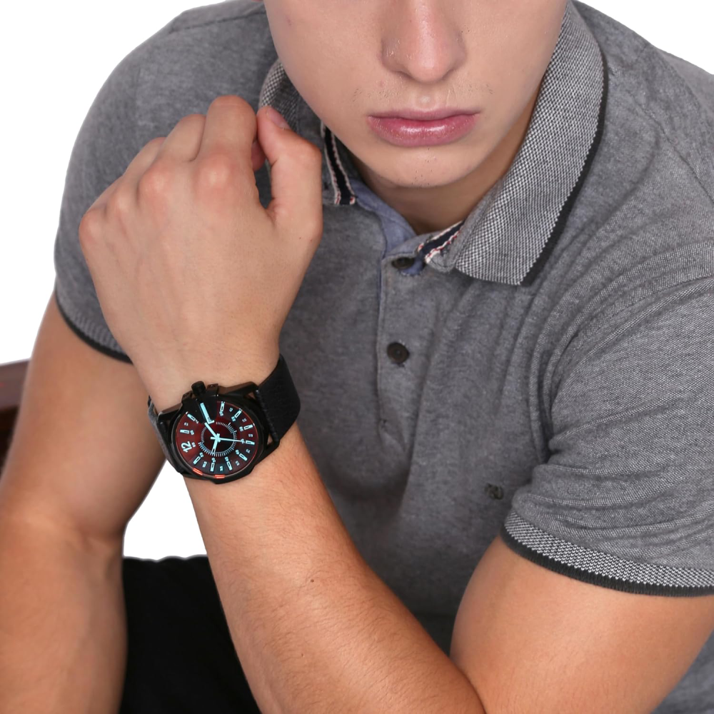 Diesel Master Chief Analog Black Dial Leather Strap Watch for Men