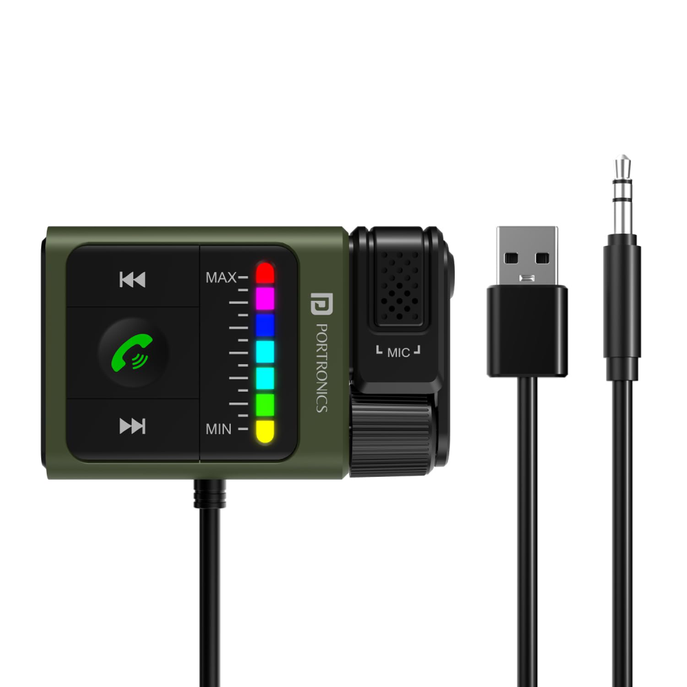 Portronics Auto Tune Car Bluetooth Receiver with Hands-Free Calling - Black