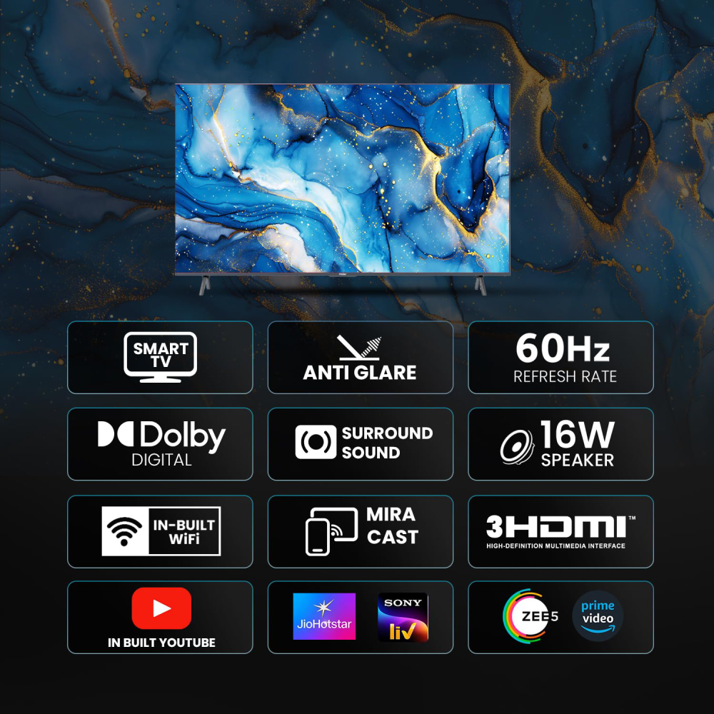 Haier 32" HD Ready Bezel-less DLED Smart TV - LE32A7 - Black