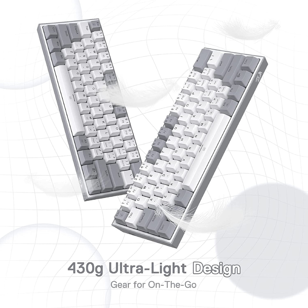 Redragon Fizz K617 60% Wired Mechanical Keyboard with Red Switches - White & Grey