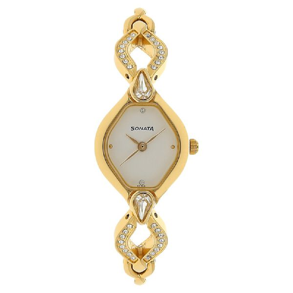 Sonata Quartz Analog White Dial Metal Strap Watch for Women