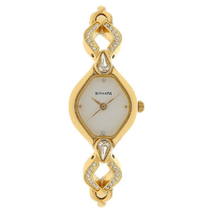 Sonata Quartz Analog White Dial Metal Strap Watch for Women
