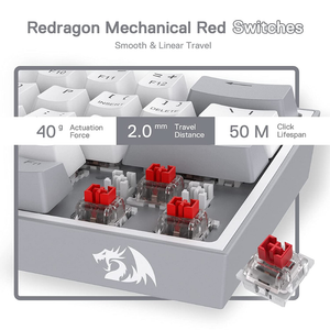Redragon Fizz K617 60% Wired Mechanical Keyboard with Red Switches - White & Grey