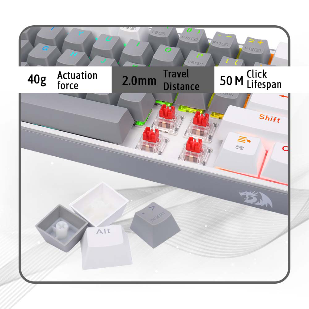 Redragon Fizz Pro K616 60% Mechanical Keyboard (Red Switch) - Grey and White